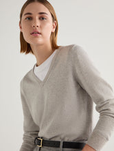 Load image into Gallery viewer, N.Peal Women&#39;s Phoebe V Neck Cashmere Jumper With Lurex Sand Brown Sparkle
