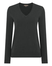 Load image into Gallery viewer, N.Peal Women&#39;s Phoebe V Neck Cashmere Jumper Anthracite Grey
