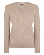 Load image into Gallery viewer, N.Peal Women&#39;s Phoebe V Neck Cashmere Jumper Oatmeal Brown
