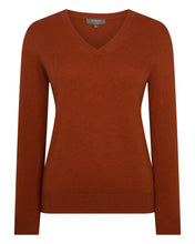 Load image into Gallery viewer, N.Peal Women&#39;s Phoebe V Neck Cashmere Jumper Rust Orange
