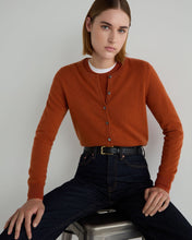 Load image into Gallery viewer, N.Peal Women&#39;s Olivia Round Neck Cashmere Cardigan Rust Orange
