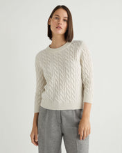 Load image into Gallery viewer, N.Peal Women&#39;s Emilia Cable Round Neck Cashmere Jumper With Lurex Snow Grey Sparkle
