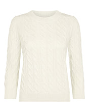 Load image into Gallery viewer, N.Peal Women&#39;s Emilia Cable Round Neck Cashmere Jumper With Lurex Snow Grey Sparkle
