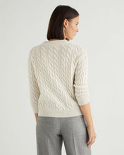 Load image into Gallery viewer, N.Peal Women&#39;s Emilia Cable Round Neck Cashmere Jumper With Lurex Snow Grey Sparkle

