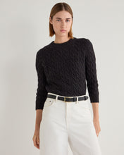 Load image into Gallery viewer, N.Peal Women&#39;s Emilia Cable Round Neck Cashmere Jumper Granite Blue
