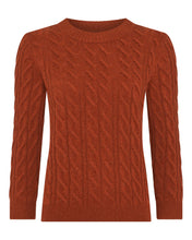 Load image into Gallery viewer, N.Peal Women&#39;s Emilia Cable Round Neck Cashmere Jumper Rust Orange
