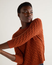 Load image into Gallery viewer, N.Peal Women&#39;s Emilia Cable Round Neck Cashmere Jumper Rust Orange
