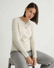 Load image into Gallery viewer, N.Peal Women&#39;s Myla Cable Cashmere Cardigan With Lurex Snow Grey Sparkle
