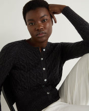 Load image into Gallery viewer, N.Peal Women&#39;s Myla Cable Cashmere Cardigan Granite Blue
