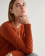 Load image into Gallery viewer, N.Peal Women&#39;s Myla Cable Cashmere Cardigan Rust Orange
