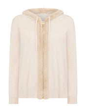 Load image into Gallery viewer, N.Peal Women&#39;s Alicia Fur Trim Cashmere Hoodie Ecru White
