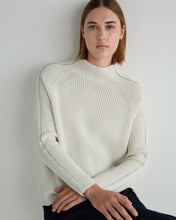 Load image into Gallery viewer, N.Peal Women&#39;s Metal Trim Funnel Neck Cashmere Jumper With Lurex Snow Grey Sparkle
