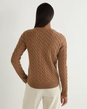Load image into Gallery viewer, N.Peal Women&#39;s Frankie Cable V Neck Cashmere Jumper Dark Camel Brown
