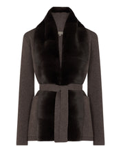 Load image into Gallery viewer, N.Peal Women&#39;s Ruby Herringbone Fur Cardigan Biscotti Brown
