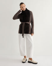 Load image into Gallery viewer, N.Peal Women&#39;s Ruby Herringbone Fur Cardigan Biscotti Brown
