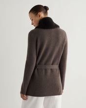 Load image into Gallery viewer, N.Peal Women&#39;s Ruby Herringbone Fur Cardigan Biscotti Brown
