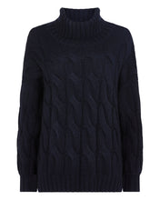 Load image into Gallery viewer, N.Peal Women&#39;s Hana Chunky Cable Roll Neck Cashmere Jumper Navy Blue
