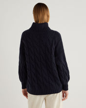 Load image into Gallery viewer, N.Peal Women&#39;s Hana Chunky Cable Roll Neck Cashmere Jumper Navy Blue
