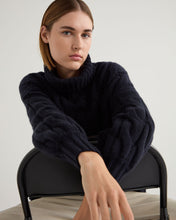 Load image into Gallery viewer, N.Peal Women&#39;s Hana Chunky Cable Roll Neck Cashmere Jumper Navy Blue
