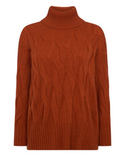 Load image into Gallery viewer, N.Peal Women&#39;s Emmie Relaxed Cable Roll Neck Cashmere Jumper Rust Orange
