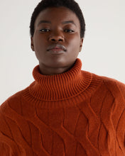 Load image into Gallery viewer, N.Peal Women&#39;s Emmie Relaxed Cable Roll Neck Cashmere Jumper Rust Orange
