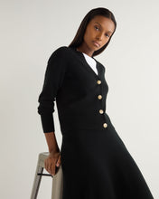 Load image into Gallery viewer, N.Peal Women&#39;s Rib V Neck Cashmere Cardigan Black
