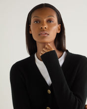Load image into Gallery viewer, N.Peal Women&#39;s Rib V Neck Cashmere Cardigan Black
