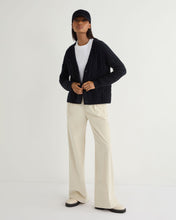 Load image into Gallery viewer, N.Peal Women&#39;s V Neck Cable Cashmere Cardigan Navy Blue
