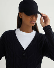 Load image into Gallery viewer, N.Peal Women&#39;s V Neck Cable Cashmere Cardigan Navy Blue
