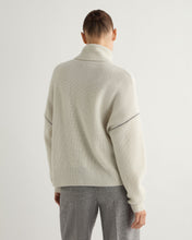 Load image into Gallery viewer, N.Peal Women&#39;s Metal Trim Roll Neck Cashmere Jumper With Lurex Snow Grey Sparkle
