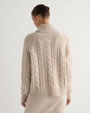 Load image into Gallery viewer, N.Peal Women&#39;s Open Cable Roll Neck Cashmere Jumper Ecru White
