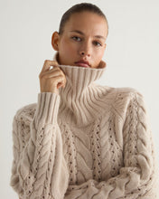 Load image into Gallery viewer, N.Peal Women&#39;s Open Cable Roll Neck Cashmere Jumper Ecru White
