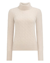 Load image into Gallery viewer, N.Peal Women&#39;s Adelyn Cable Roll Cashmere Jumper Ecru White
