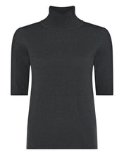 Load image into Gallery viewer, N.Peal Women&#39;s Mock Neck Cashmere T-Shirt Anthracite Grey
