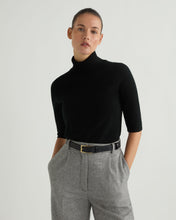 Load image into Gallery viewer, N.Peal Women's Mock Neck Cashmere T-Shirt Black
