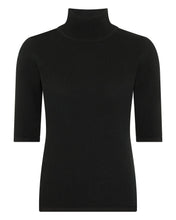 Load image into Gallery viewer, N.Peal Women's Mock Neck Cashmere T-Shirt Black
