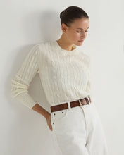 Load image into Gallery viewer, N.Peal Women's Adelyn Cable Round Neck Cashmere Jumper New Ivory White
