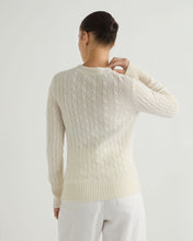 Load image into Gallery viewer, N.Peal Women's Adelyn Cable Round Neck Cashmere Jumper New Ivory White
