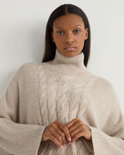 Load image into Gallery viewer, N.Peal Women&#39;s Cable Cashmere Poncho Sand Brown
