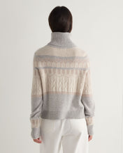 Load image into Gallery viewer, N.Peal Women&#39;s Jacquard Roll Neck Cashmere Jumper Fumo Grey
