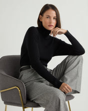 Load image into Gallery viewer, N.Peal Women's Superfine Cashmere Ribbed Roll Neck Jumper Black 
