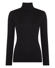Load image into Gallery viewer, N.Peal Women's Superfine Cashmere Ribbed Roll Neck Jumper Black 
