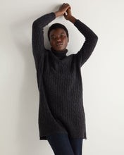 Load image into Gallery viewer, N.Peal Women&#39;s Roll Neck Cable Cashmere Tunic Granite Blue

