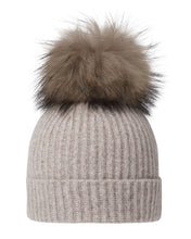 Load image into Gallery viewer, N.Peal Unisex Ribbed Cashmere Hat With Detachable Pom Basilica Beige Brown Marl
