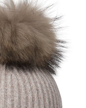 Load image into Gallery viewer, N.Peal Unisex Ribbed Cashmere Hat With Detachable Pom Basilica Beige Brown Marl
