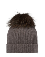 Load image into Gallery viewer, N.Peal Unisex Ribbed Cashmere Hat With Detachable Pom Otter Brown
