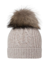 Load image into Gallery viewer, N.Peal Unisex Chunky Cable Cashmere Pom Hat Basilica Beige Brown Marl

