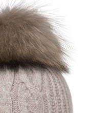 Load image into Gallery viewer, N.Peal Unisex Chunky Cable Cashmere Pom Hat Basilica Beige Brown Marl
