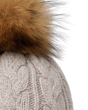 Load image into Gallery viewer, N.Peal Women's Cable Cashmere Hat With Fur Pom Basilica Beige Brown Marl
