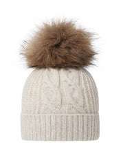 Load image into Gallery viewer, N.Peal Women's Cable Cashmere Hat With Fur Pom Ash Grey Marl
